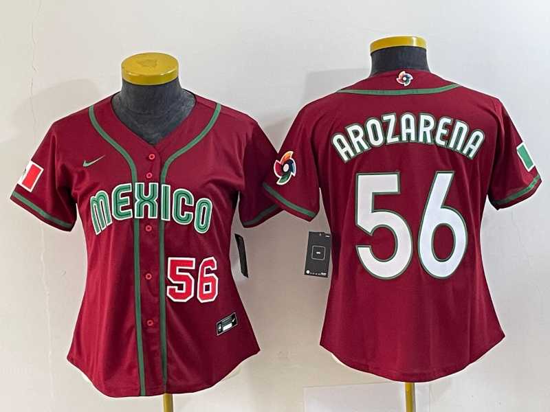 Womens Mexico Baseball #56 Randy Arozarena Number 2023 Red World Classic Stitched Jersey 1->2023 world baseball classic->MLB Jersey